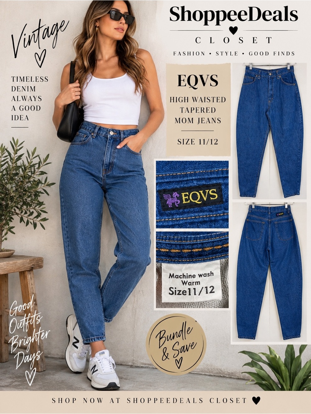 Vintage EQVS High Waisted Tapered Mom Jeans Size 11/12